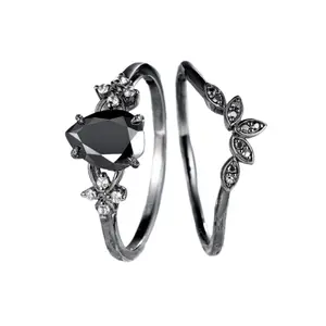 2 Pieces of Fashionable and Luxurious Ladies' Stacked Rings, Inlaid with Black Artificial Synthetic Cubic Zirconia.Suitable for Daily Wear, Parties, and Banquets.Ideal for Wedding Anniversary, Christmas, and New Year Gifts.