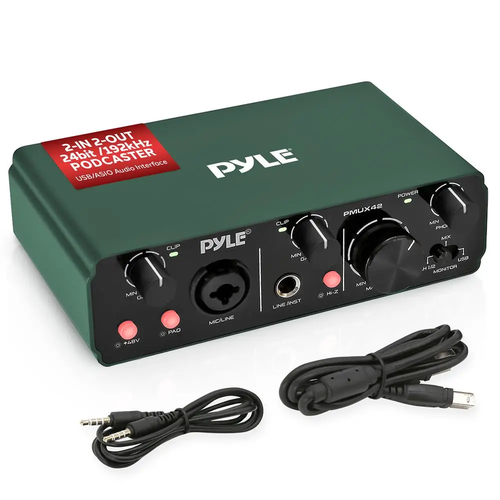 USB Audio Interface 2-In 2-Out (24bit/192kHz) Studio Quality Recording Sound Card with Low Noise - Ideal for Music, Podcast  & Streaming | Green