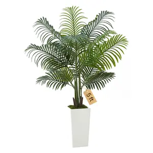 5 ft Artificial Areca Palm Tree – White Tall Planter Included, Faux Floor Silk Plant for Indoor/Outdoor Home, Office & Living Room Decor