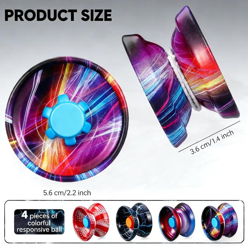 Stress-relieving toys, yo-yos, freestyle yo-yo ropes, suitable for all ages, featuring jumping techniques, and various styles of yo-yos.