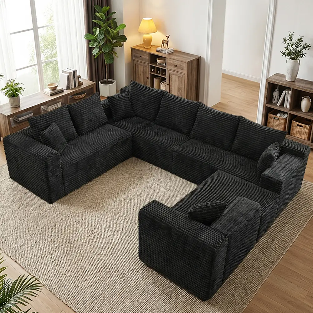 Modular Boneless Modern Sofa - 8-Seater Oversized Upholstered Couch, 103"L-Shaped/120"-138"U-Shaped with Chaise Lounge, 4-in-1 Deep Seat, No Assembly Family Furniture for Living Rooms Comfy Couch