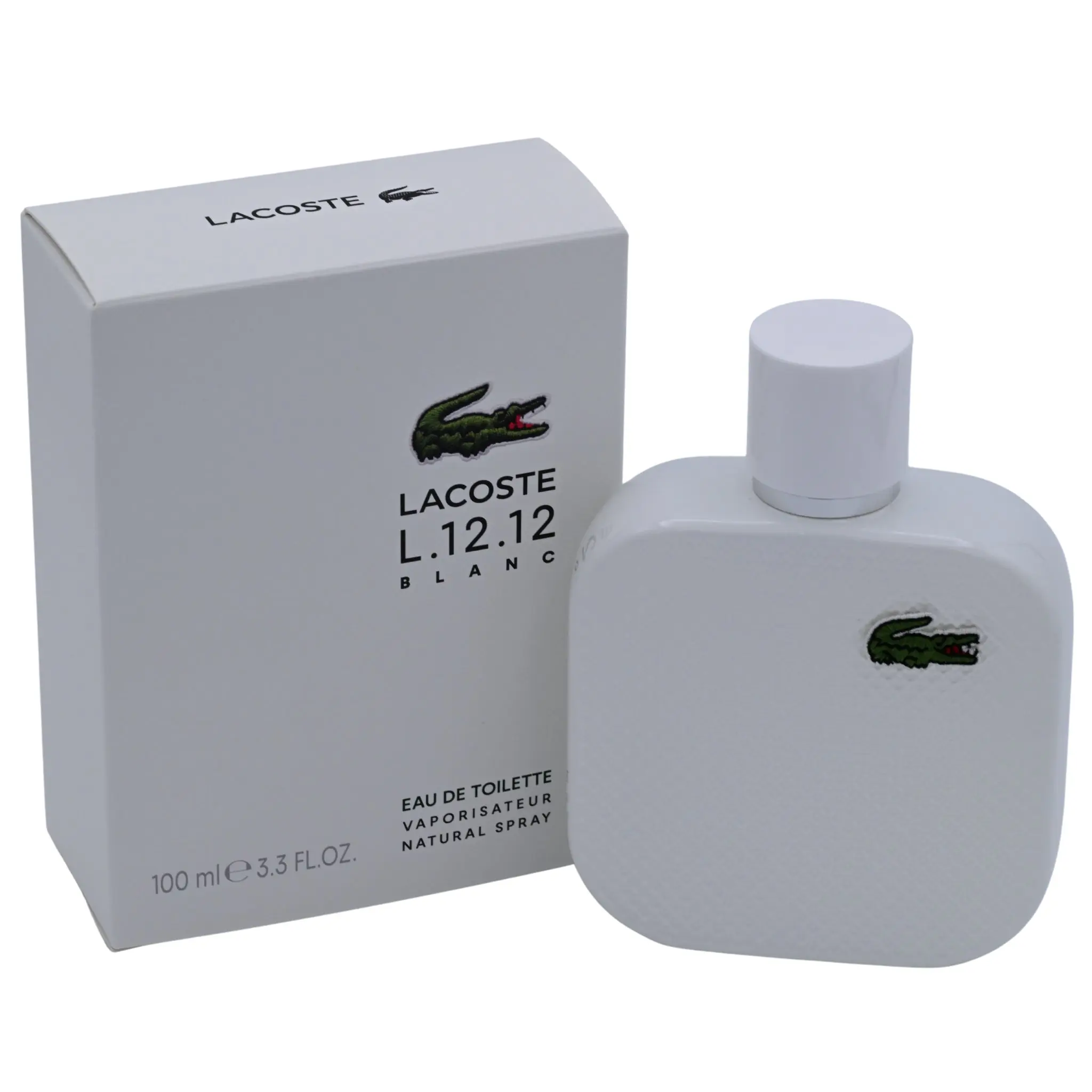 Men's LACOSTE Eau de L.12.12 Blanc Pure White EDT Fragrance Spray, 3.4 fl oz (3.3 oz Equivalent) - Lightweight, Notes of Grapefruit Mix, Cardamom, Rosemary, Cedar Leaves, Recommended for Casual Use, New Boxed (3-3.9 fl oz Range), Perfume for Sale