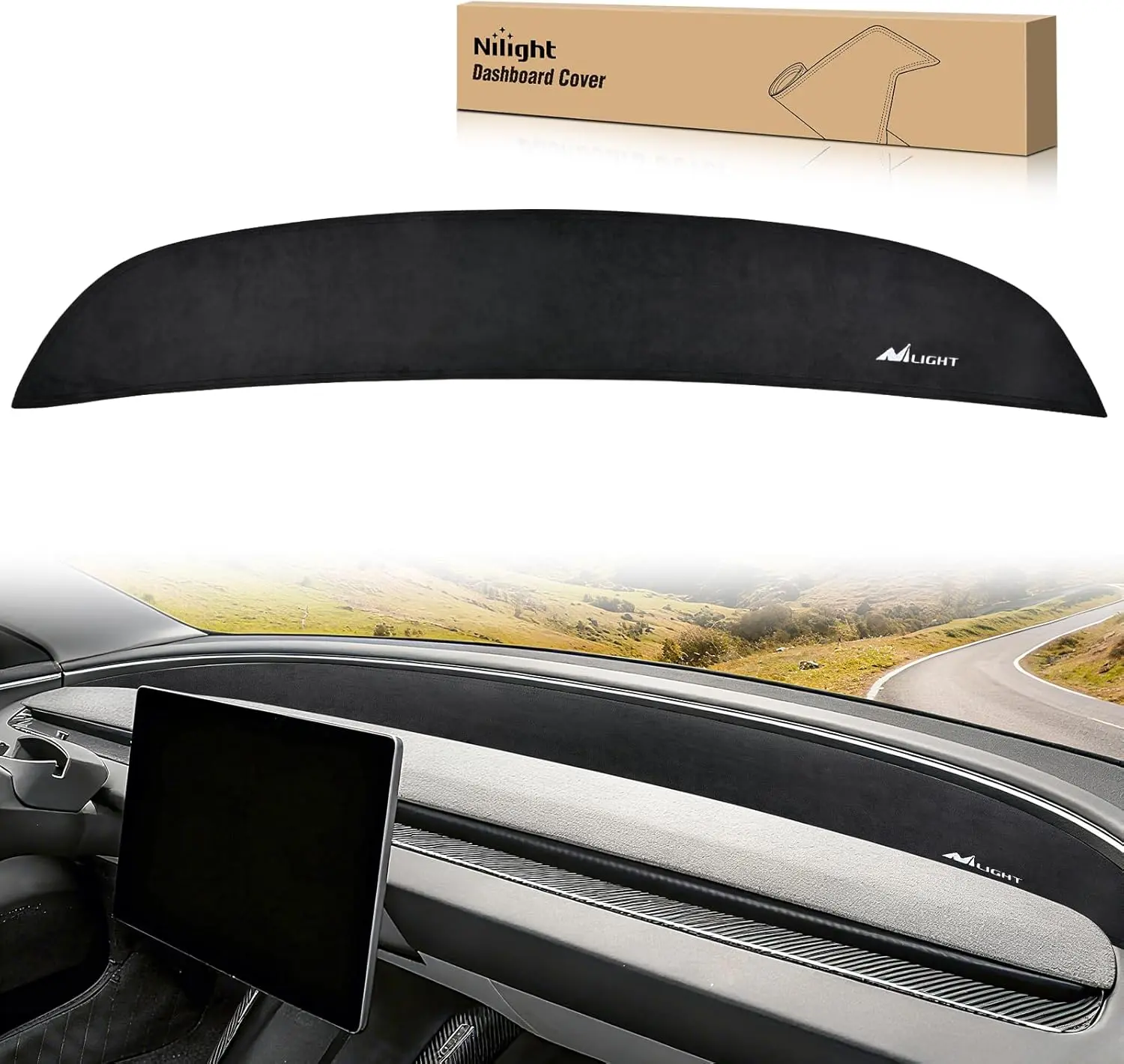 Nilight Custom Fit Suede Dashboard Cover for Tesla Model 3 Highland 2024-2025, Car Interior Accessories with UV Protection Sunshade Glare Protector, Fade & Dust Buildup Resistant Decor Mat, Press-Fit Install, Enhances Driving Safety, Father's Day Gift