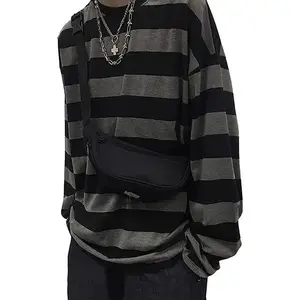 Striped Crewneck Long-sleeve T-shirt Alt Pullover Emo Shirt Punk Harajuku Streetwear