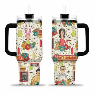 Funny Bob’s Burgers 40oz Tumbler, Bob’s Burgers Iced Coffee Cup, Cartoon Family Insulated Tumbler, Stainless Steel Travel Mug, Cartoon Lover Gift, Back To School Cup
