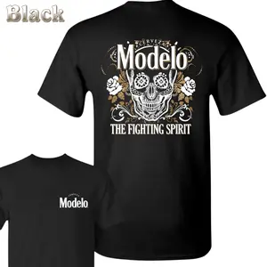 Modelo Fighting Spirit T-Shirt - Sugar Skull Design With Floral Day Of The Dead Vibe , Bold Latin Graphic Tee , Cultural Heritage Style , Gift For Beer Fans , Casual Streetwear , Mexican Pride Look Classic Unisex