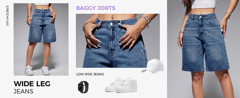 EMMIOL Women's Jorts Mid-Low Waisted Baggy Jeans Jorts Summer Casual Denim Loose-Fitting with Basic 5 Pockets - Blue Street Womenswear