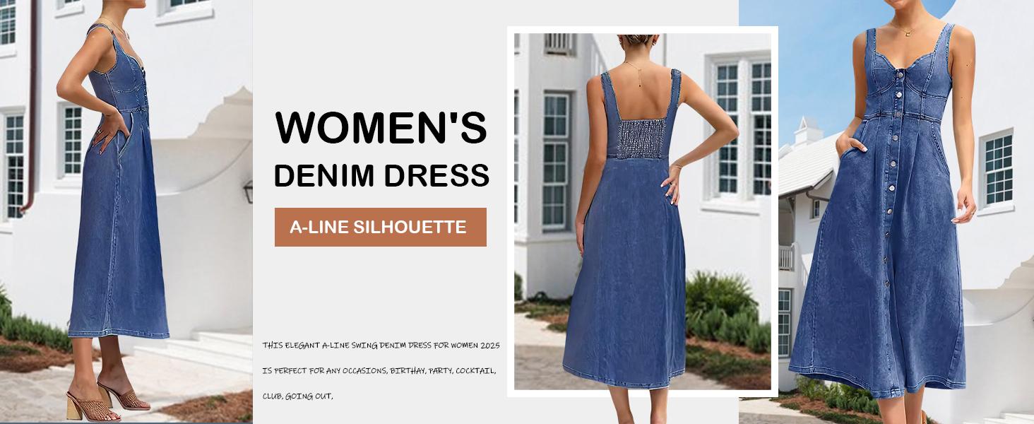utcoco Denim Dress for Women Sleeveless Button Down Slim Fit Midi Jean Dresses for Women 2026 SpringStatements