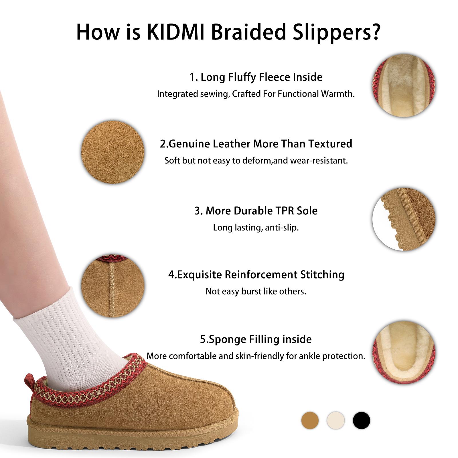 KIDMI Womens Suede Braided Slippers Mini Boots with Fluffy Fur Lining Short Ankle Boots for Autumn Winter Warm Casual Comfort Shoes Outdoor Waterproof House Shoes