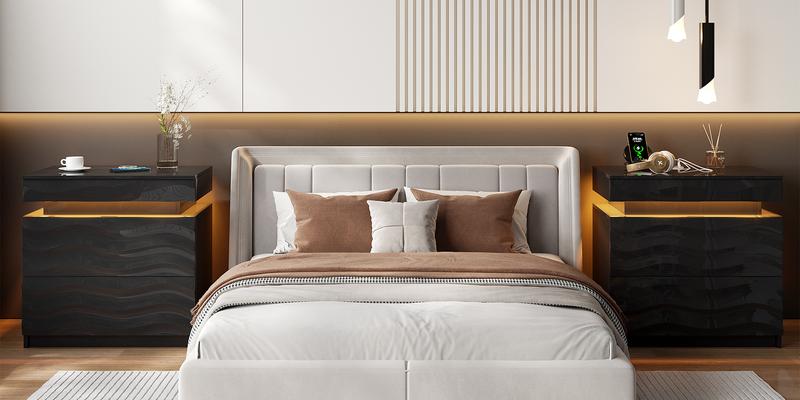 MIUvanity Large Nightstand with Wireless Charging Station, Auto Sensor 3 Color Dimmable Night Stand, Modern Bedside Table ,With Drawers for Bedroom，Dresser, End Table, Bedside Table, Bedroom Furniture for Living Room,LED Nightstand