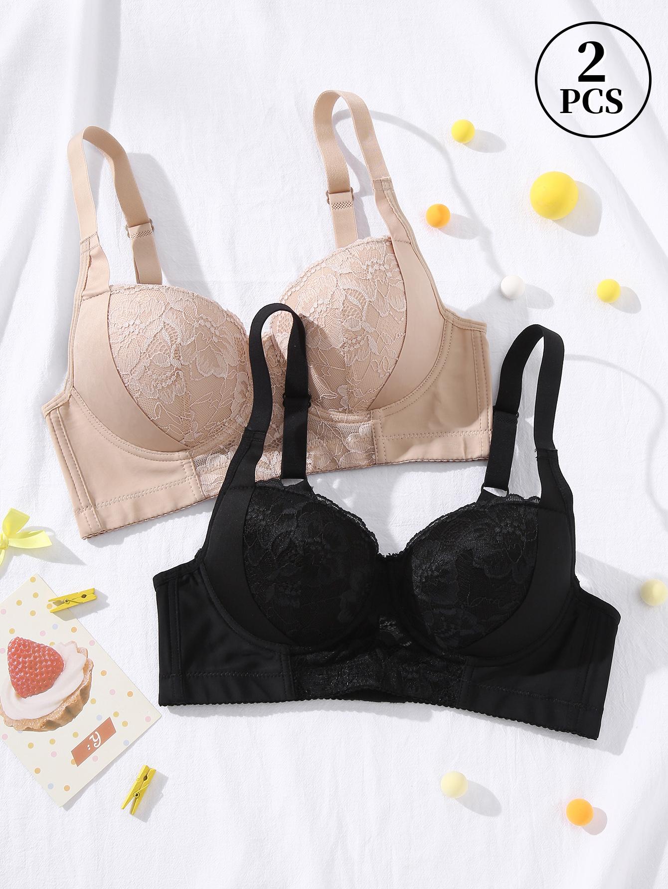 Mimilemon Elegant Lace Push up Bra 2PC Non-Removable Padded Cups Underwire Breathable Fabric All-Day comfortable Women's Wear Classy Fit Style Everyday Womenswear Womenswear Bridal Womenswear Close Comfort Bra full cup bra mermaid  lace