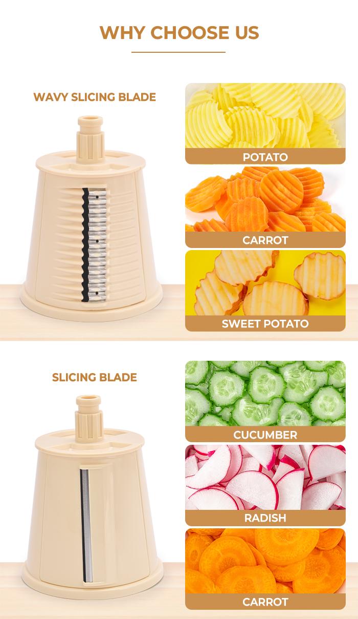 SUSTEAS Rotary Cheese Grater with 5 Replaceable Blades, Strong Suction Cup Base, BPA Free, Kitchen Essentials Utensils Vegetable Slicer New Beige Modern Potato Cutter SUSTEAS Rotary Cheese Grater with 5 Replaceable Blades, Strong Suction Cup Base, BPA Free, Kitchen Essentials Utensils Vegetable Slicer New Beige Modern Potato Cutter