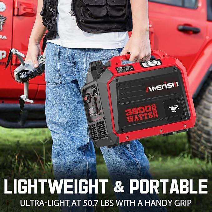 Amerisun 3800-Watt Gas Powered Portable Inverter Generator, Super Quiet and Lightweight for Home Use, Outdoor Camping, RV Ready 30A Outlet, Digital Display, EPA Compliant(AL5035C)
