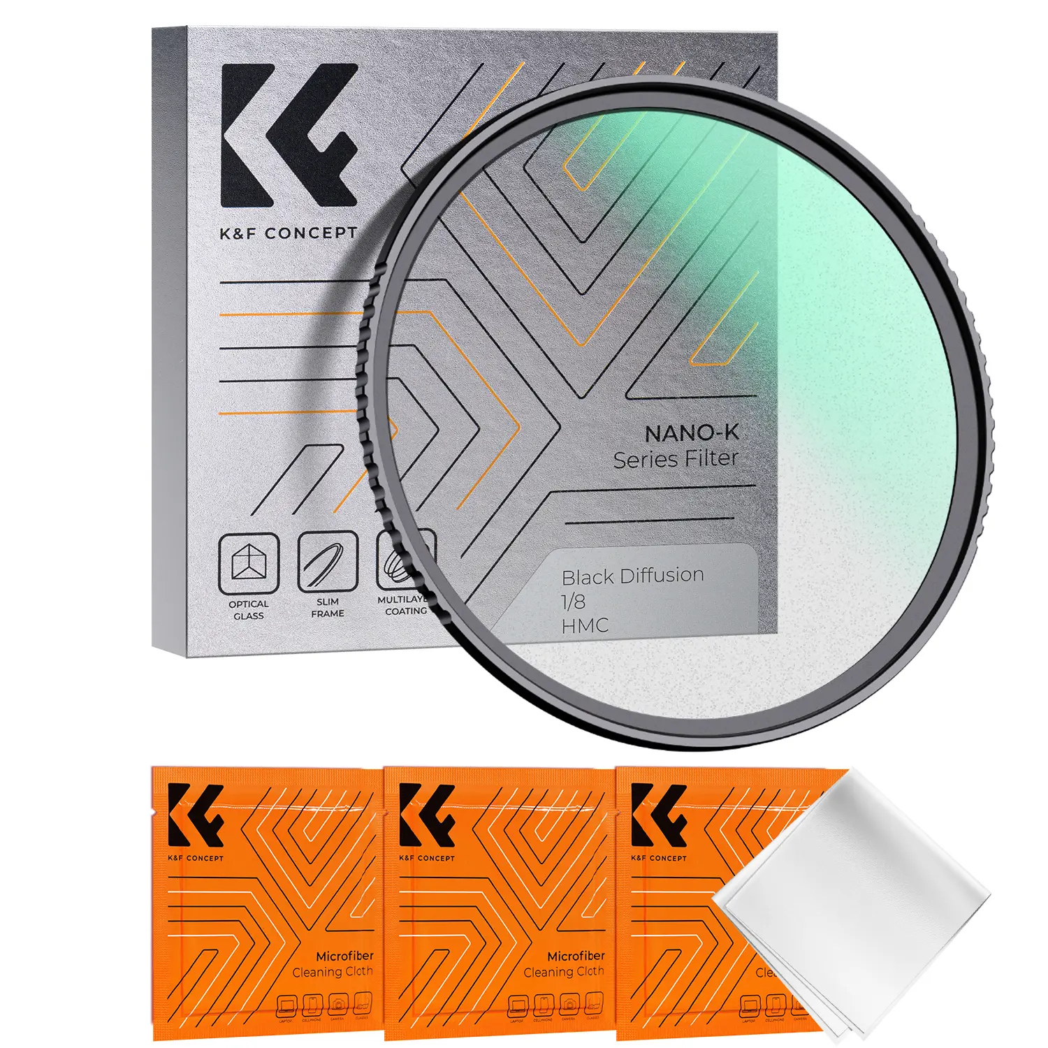 【DealsForYouDays】【K&F CONCEPT】82mm Black Diffusion 1/8 Filter, Mist Dreamy Cinematic Effec Filter 3 pcs Claening Cloth for Video/Vlog/Portrait Photography K-Series，photography equipment