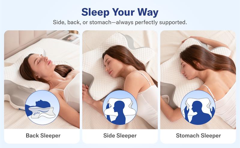 Alcedo Cervical Pillow for Cozy Sleep, Odorless Ergonomic Contour Memory Foam, Orthopedic Bed Pillow for Side, Back, and Stomach Sleepers