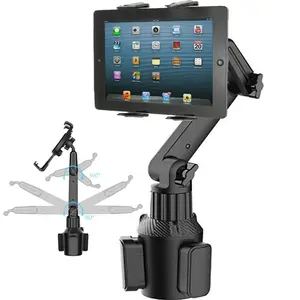 Tablet Holder for Car, for iPad Cup Holder Car Mount with 1.57" Depth Large Clamp 15" Height Adjustable Tab Mount Holder for 6"-12.9" Cell Phone iPhone iPad Stand Travel Accessories