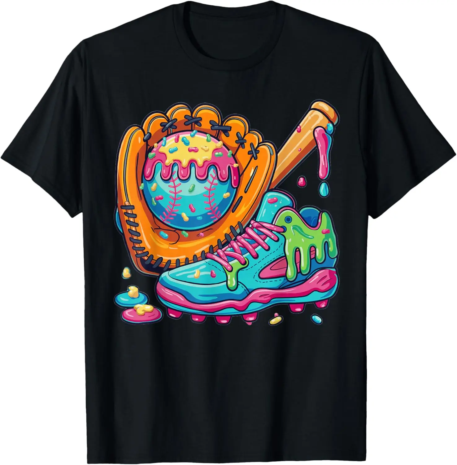 Ice Cream Drip Baseball Stuff Baseball Drip for Boys Youth T-Shirt - Crewneck Men Women Youth Boys Girl T-shirt Cotton Fabric