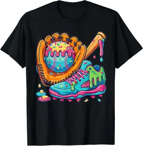 Ice Cream Drip Baseball Stuff Baseball Drip for Boys Youth T-Shirt - Crewneck Men Women Youth Boys Girl T-shirt Cotton Fabric