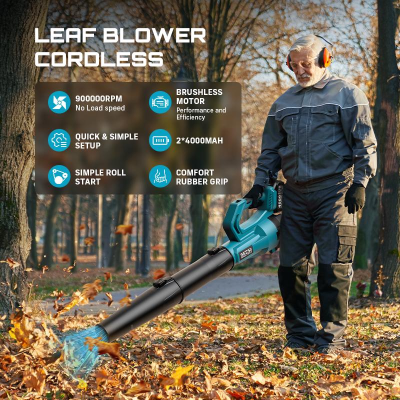 Seesii  Leaf Blower Cordless Electric Leaf Blower/Snow Blower  780CFM/440MPH Brushless Motor 2x4000mAh Batteries Handheld Snow Blower Variable Speed Control Turbo Button Electric Blower for Lawn Care Debris Dust Removal Outdoorfun