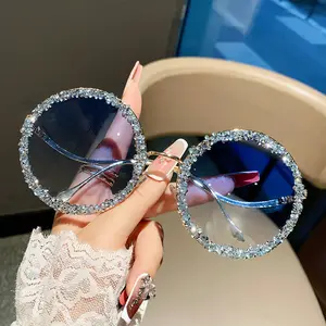Diamond studded fashionable metal round frame European and American fashionable sunglasses, casual, versatile, high-end, slimming, summer sun protection sunglasses