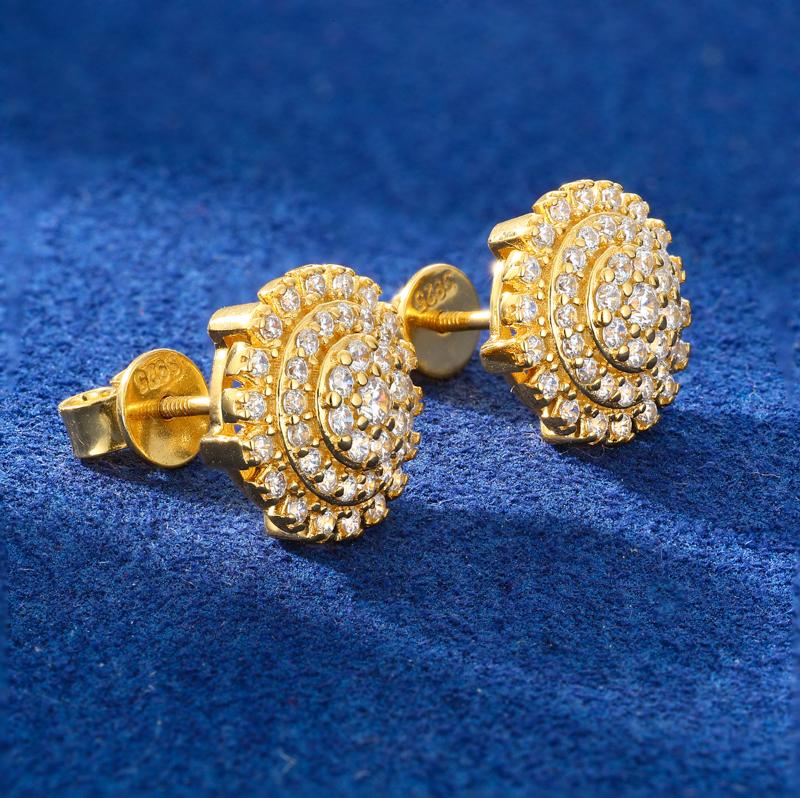 【#E559】Flower stud earrings UCCIYO Synthetic Moissanite Earrings For Women 925 Sterling Silver Stud Earring Men Hip Hop Jewelry Couple Gift