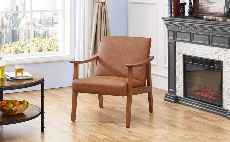 Yaheetech Accent Chair, Mid-Century Modern Armchair with Solid Wood Legs Reading Leisure Chair with High Back for Living Room Bedroom