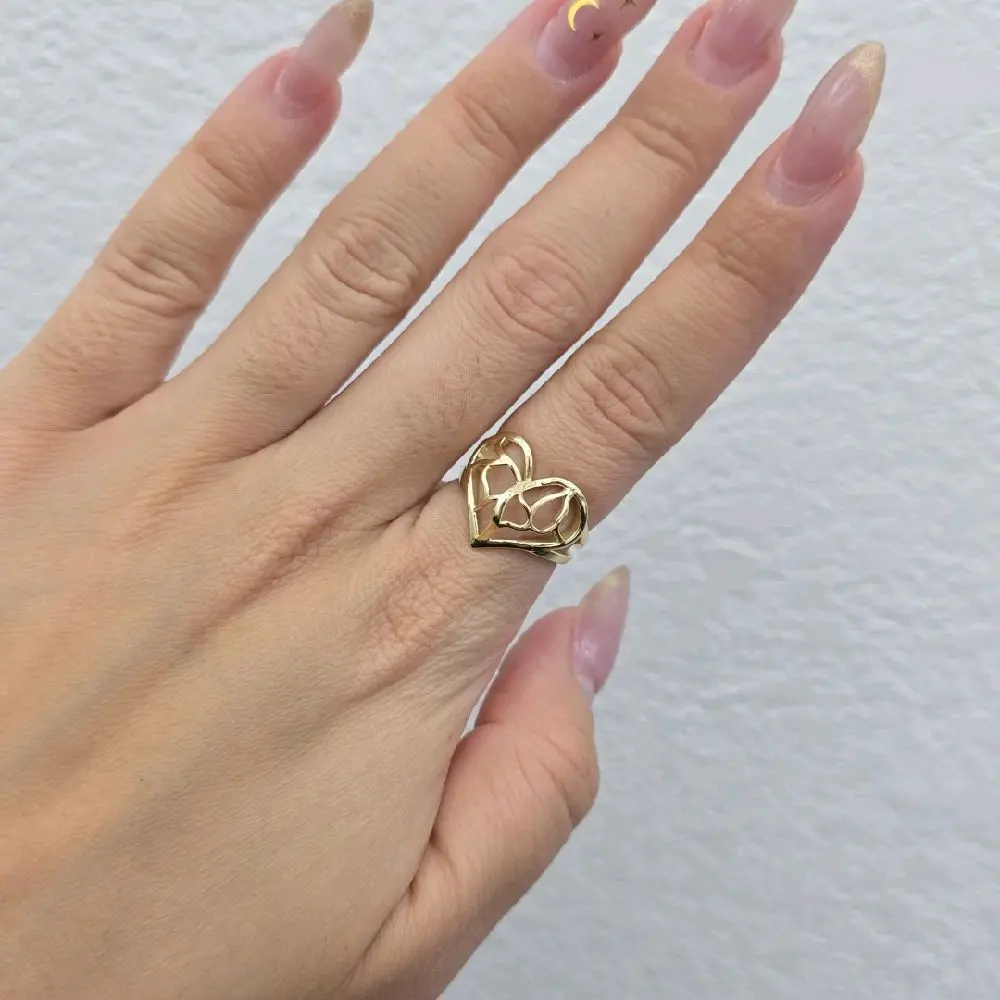 10K Yellow Gold Double Heart Ring