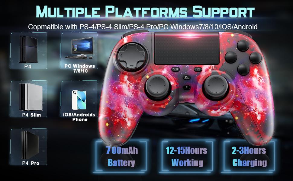 Wireless Controller for PS4 – Turbo, Dual Vibration, 6-Axis Motion Sensor, Touch Pad, Compatible with PS4/Slim/Pro/PC
