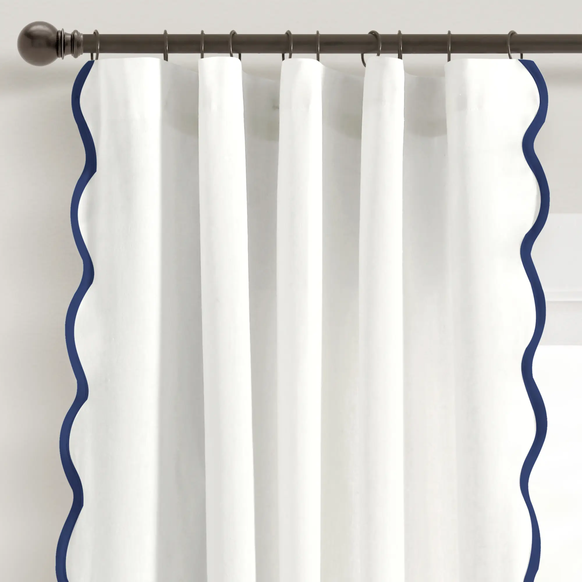 Lush Decor Coastal Beach Scalloped Edge Curtain 2-Pc Set, Lightweight Faux Linen Window Drapes, Unlined, Machine Washable, 84x52in House Decor Home Accessory