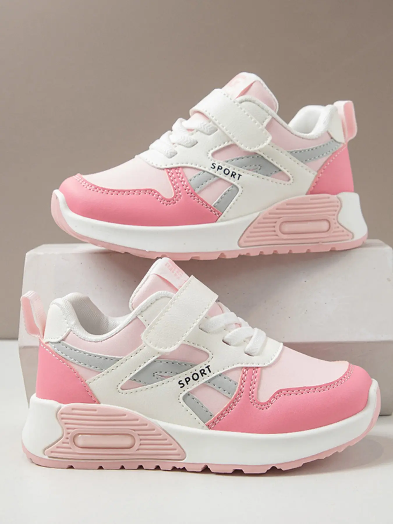 2026 New Trendy Girls Breathable Dad Sneakers, Velcro Closure & Lace-Up Design, Anti-Slip Soft Thick Sole, Casual Sports Sneakers