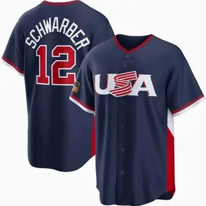 Men’s Schwarber #12 Baseball Jersey – 2026 World Baseball Classic USA Navy Stitched Fan Shirt