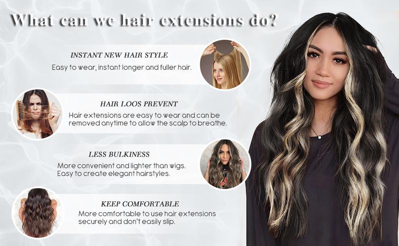 AISI HAIR Invisible Wire Hair Extensions with Transparent Wire clip in Hairpieces for Women Long Curly Wavy Flexible & Adjustable Synthetic Wiglets