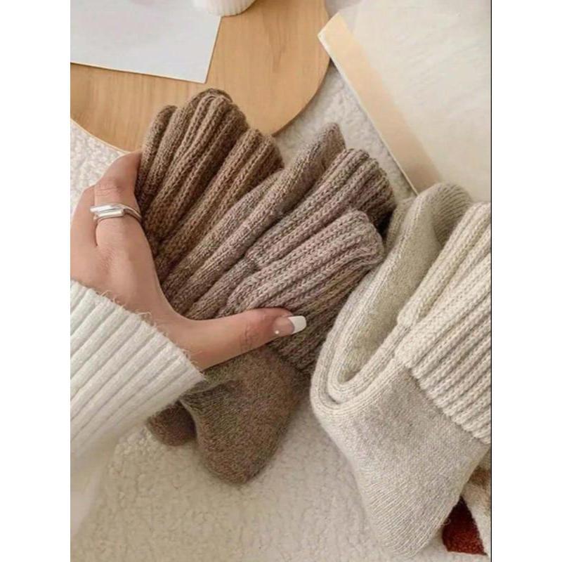 Women's Casual Soft Comfy Warm Socks for All Seasons, Solid Mid-calf Socks,Women's Socks for Daily Wear Womenswear Bridal