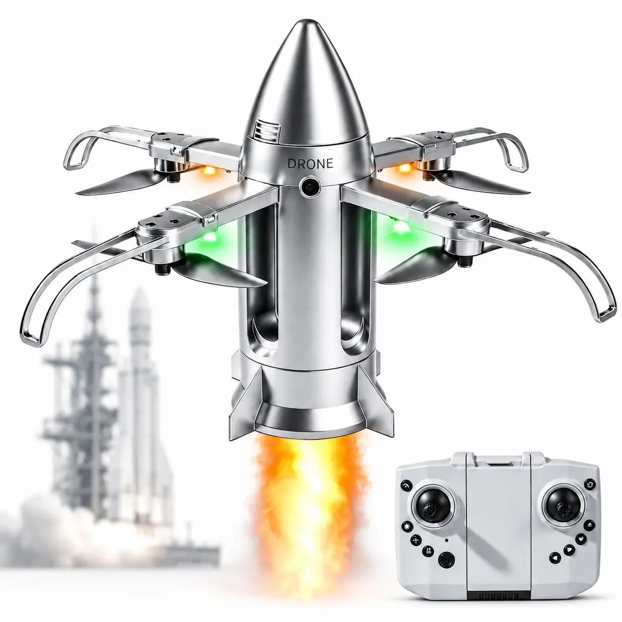 RC Flying Dragon StarShip Rocket Drone Toy for Kids, LED Remote Control Hover Aircraft with Spray Mist Effect, Controller and Easy Fly Fun