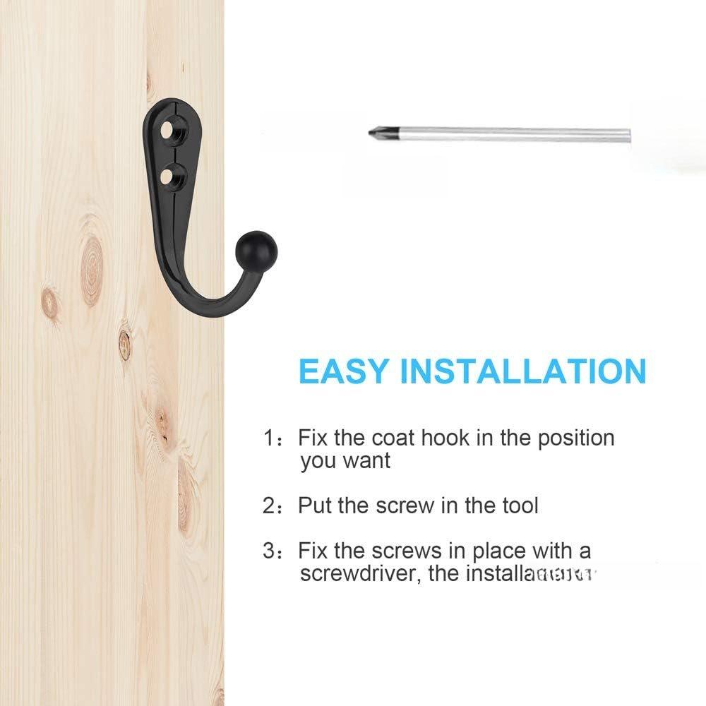 Premium Black Heavy Duty Metal Wall Hooks - 10 Pack with 20 Screws for Hanging Coats Towels Keys & More - Rust & Corrosion Resistant - 1.73 x 1.18 Inches Organiser Hangable Hangers