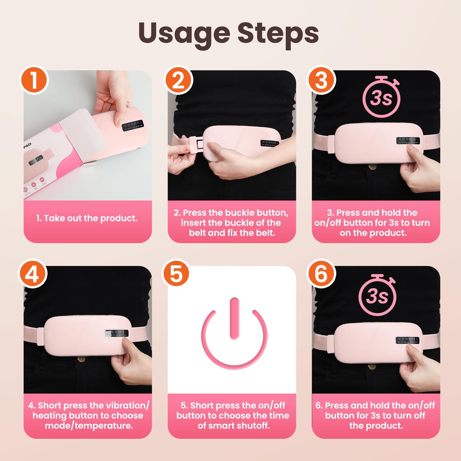 Menstrual Heating Pad Smart Uterus Warmer Belt, Cordless Heating Pad, Electric Waist Belt, Waist-Vibrating Abdominal Massager vibration massage warm palace lumbar body care machine Pad and Vibrating Massager heat rechargable cramps shurt