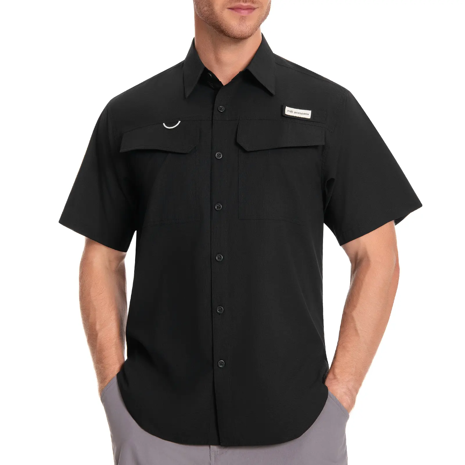 ‌BASSDASH Men's UV Short Sleeve Button Down Shirt - Cooling, Water Resistant & Breathable for Hiking, Fishing, Outdoor