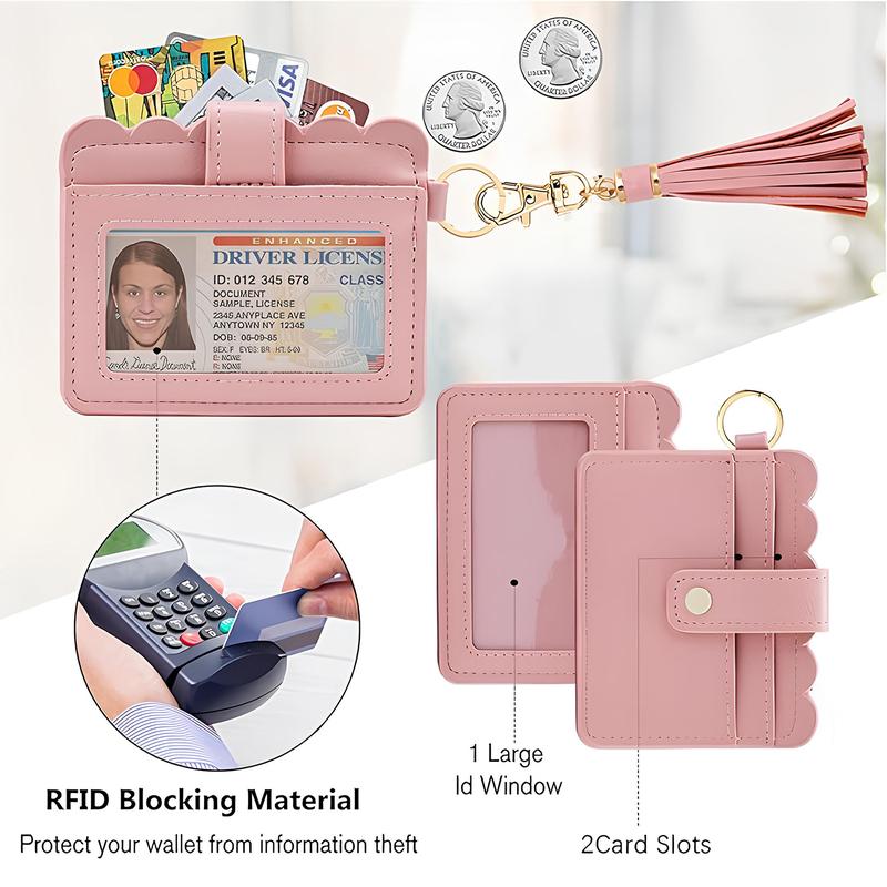 【2026 Womens Gift】Women's Smart Card Wallet，Fashion Beaded Decor Pu Leather Keychain,Card Capacity | ID Window | Cash Slot vintage wallet fashionable small pu leather wallet