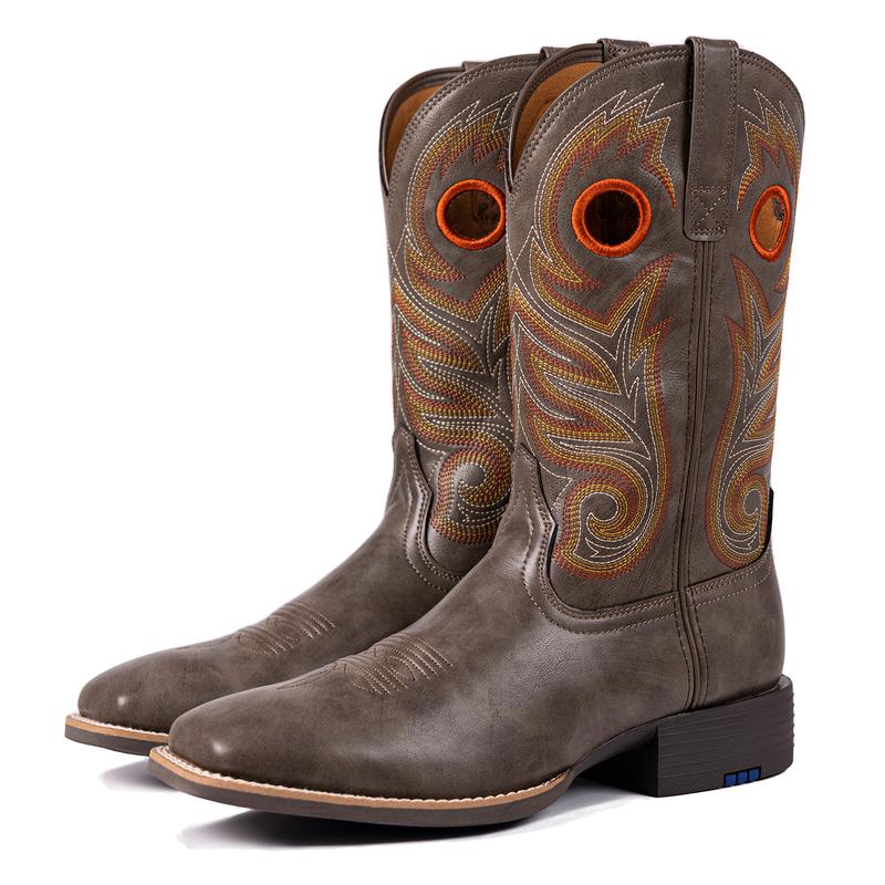 Palitutu Cowboy Boots for Men -Square Toe Botas with Classic Embroidered,Comfortable and Fashion Soft PU Leather,Fashion Closed Walking Shoes