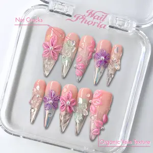 NailPhoria SOFT PETALS - Spring Handmade Press-On Nails | Reusable, Salon-Quality, Long-Lasting, Glossy Design