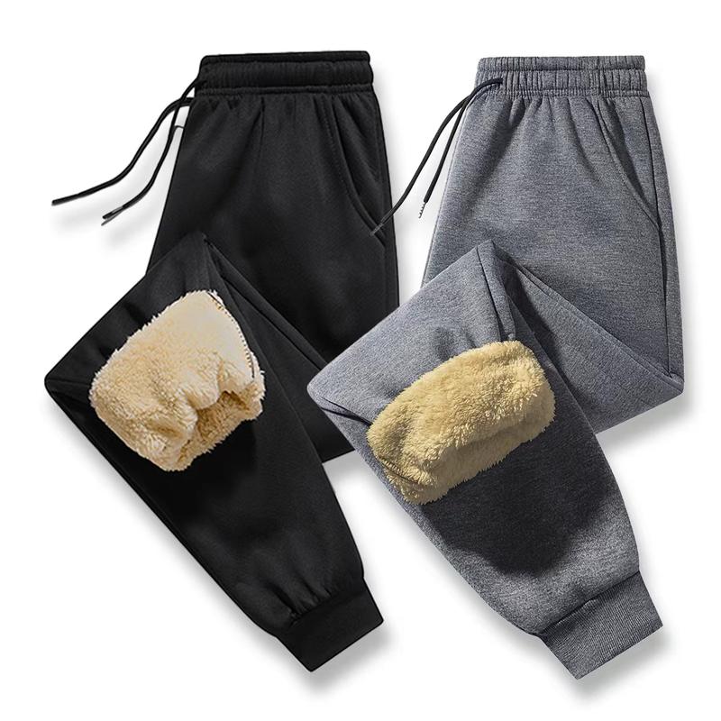Men's Solid Color Warm Wool Lined Winter Casual Pants Thick Soft Comfortable for Outdoor Sports and Daily Wear Menswear Trouser Black