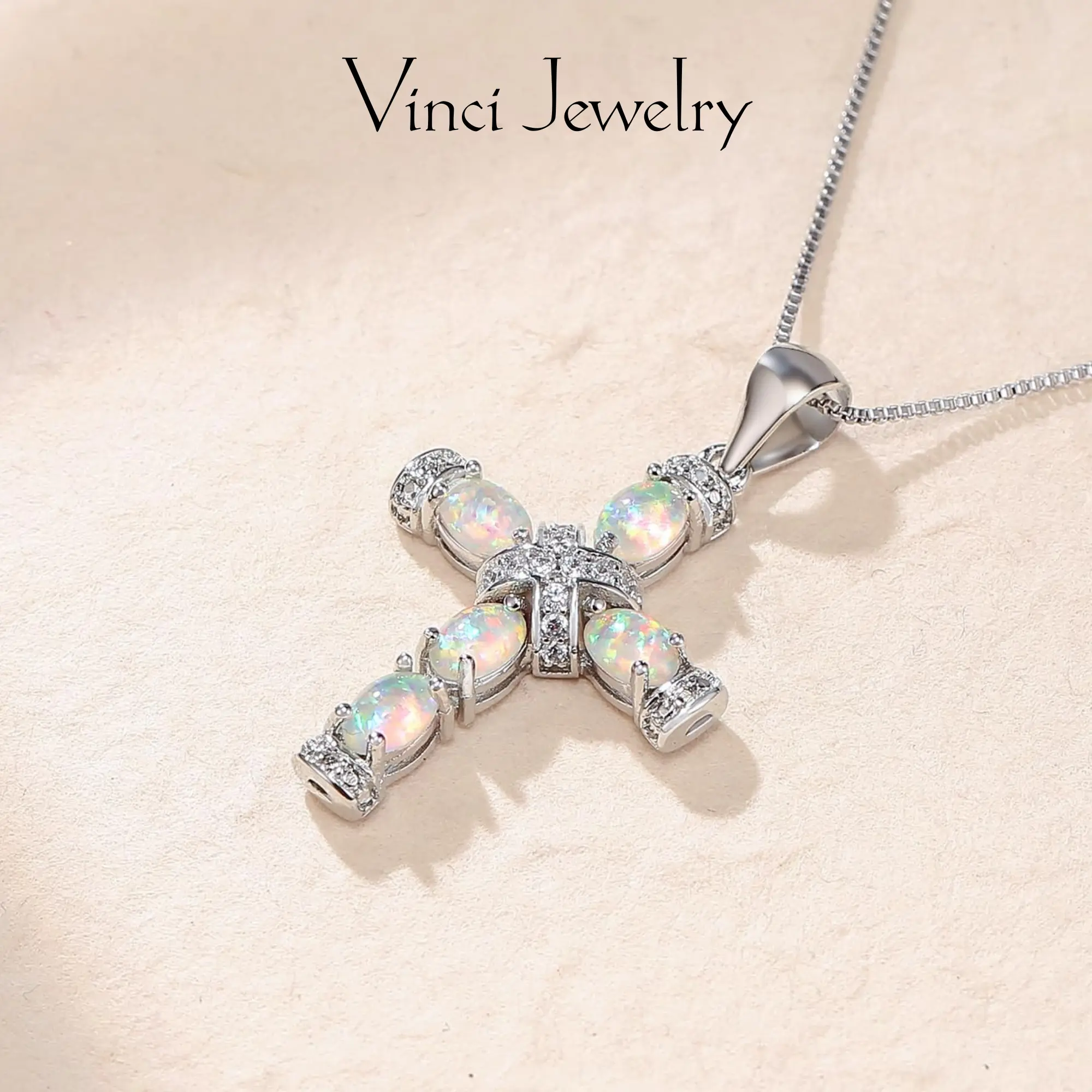925 Sterling Silver Opal Cross Necklace for Christmas Birthday Gift, Synthetic Halo White Opal Pendant, Daily Wear Faithful Jewelry Meaningful Pieces Cherished For Years Elegant Chain