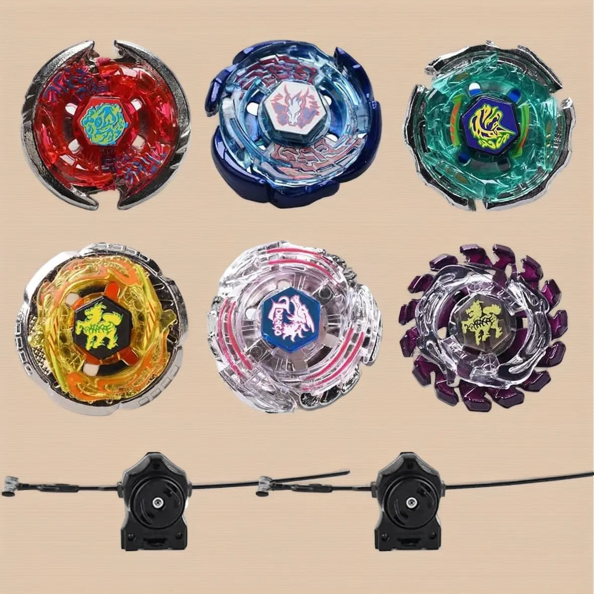 6 Pack Beyblade Burst Battling Tops Metal Fusion Starter Set with Two Launchers and Stickers for Epic Battles