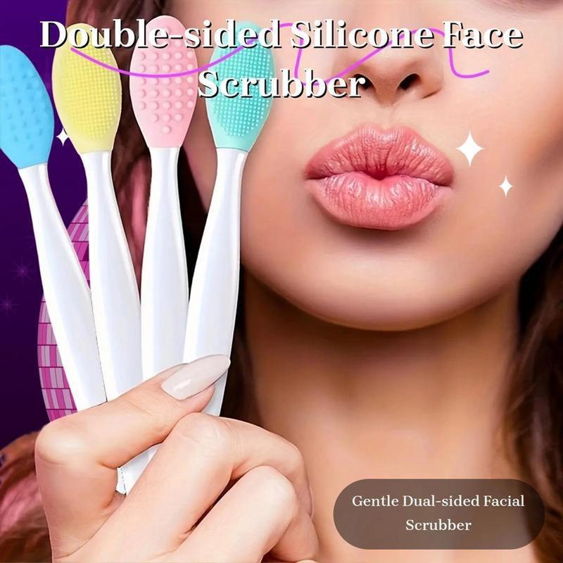 [Howusn] Double-sided Facial Scrubber, 4 Counts Silicone Face Scrubber, Facial Skin Cleaning Brush, Facial Skin Massage Brush, Skincare Tools for DailyUse, Skincare Tools, Pore Removal, GentleCleansing