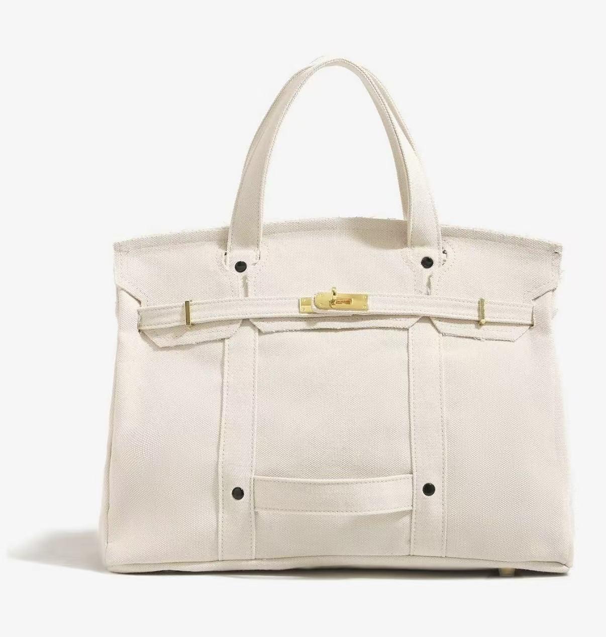 Canvas Tote Bag for Women 2025 New Arrival Luxurious Niche Design Color-Blocked Handbag Spacious Commuter Tote Versatile Everyday Bag