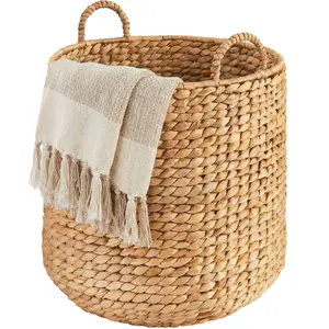 Best Choice Products Round Storage Basket w/ Handles, Handwoven Water Hyacinth, Storage Organizer Tote