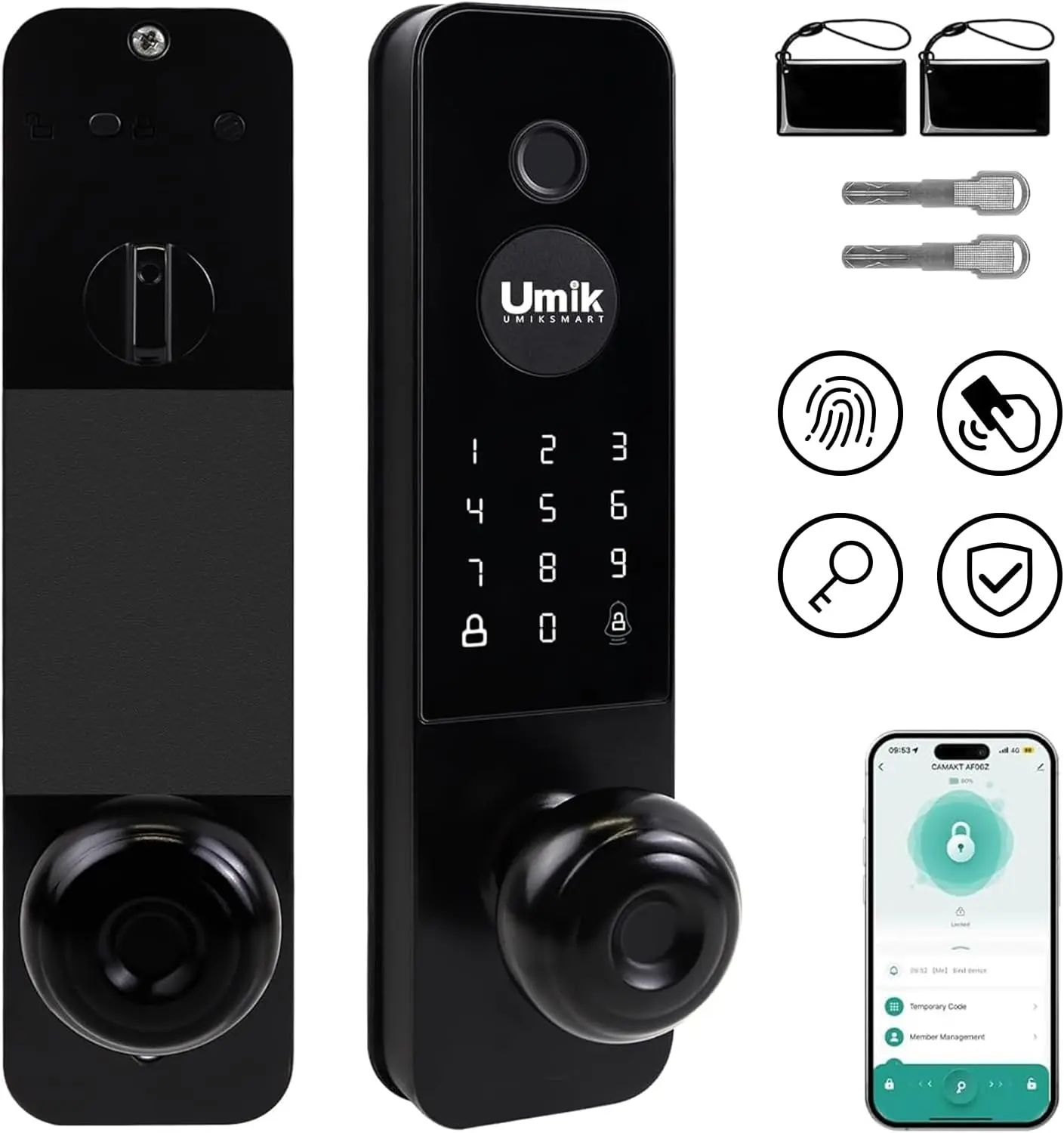 5-in-1 Smart Door Lock, Keyless Entry Fingerprint Door Lock with Knob, Electronic Door Knob with Digital Keypad, TUYA App Remote Control, WiFi Smart Deadbolt Lock for Front Door,doors, Biometric Smart Lock, Code Locks For Doors Electronic Door Lock With H