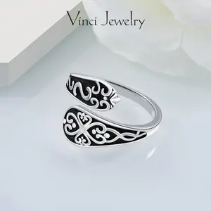 925 Unisex Vintage Open Ring Unique Adjustable Design, Ethnic and Bohemian Style Jewelry for Women & Men, Pagan Style, Perfect for Daily Wear and Party