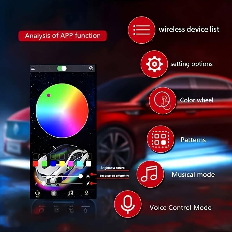 Multicolor RGB Rock Lights, 4 Pods Multicolor RGB LED Rock Lights Kit, APP Control, Flashing Music Mode Wheel Well Light, For Pickup Truck ATV UTV RZR SUV