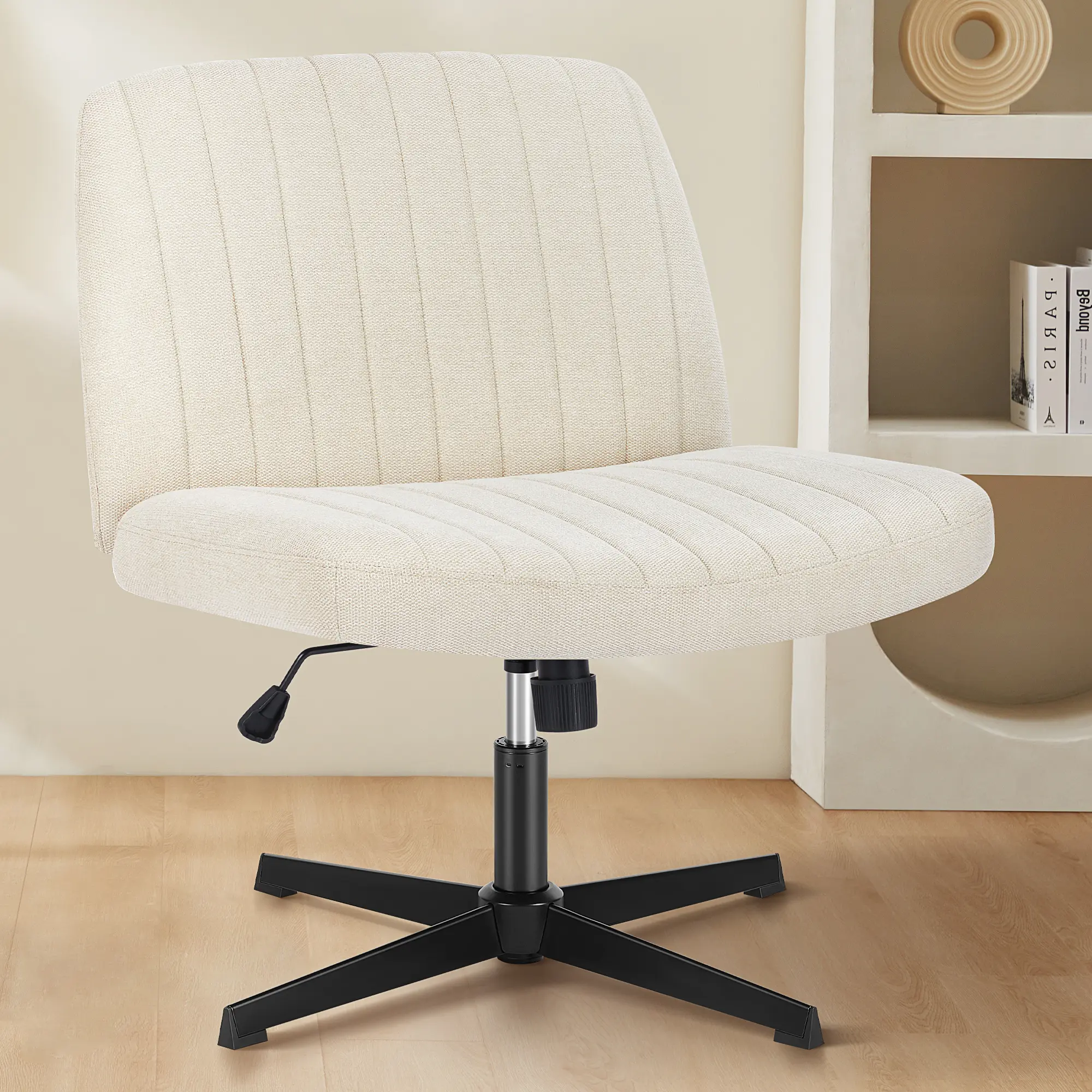Furnest Furniture Indoor Furniture Chairs Criss Cross Legged Office Chair, Armless Desk Chair No Wheels Wide Home Office Desk Chairs, Adjustable Swivel Vanity Chair,dorm essentials,home decor